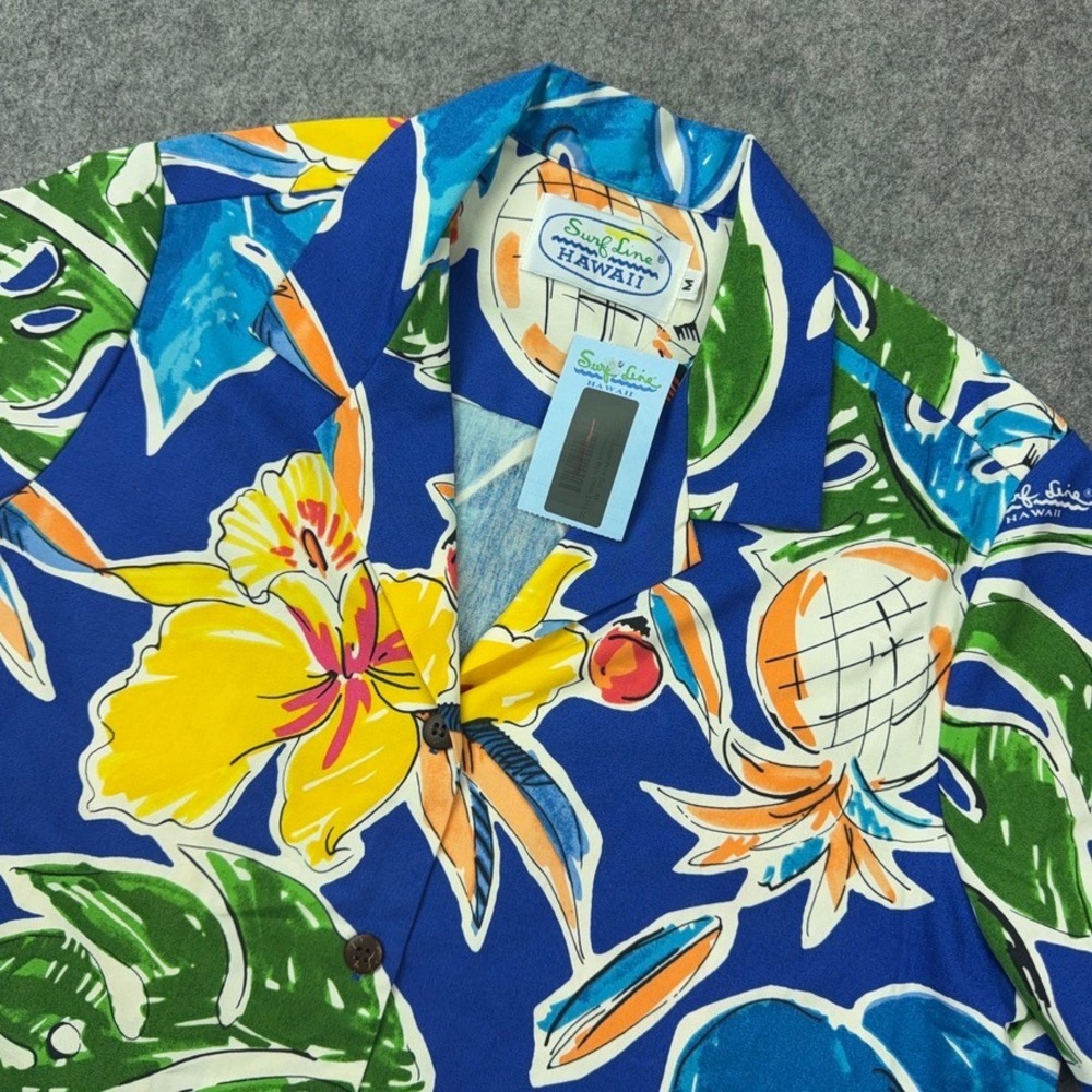 VTG Surf Line Hawaii Shirt Mens Medium Blue Pineapple Hibiscus Aloha Beach NEW